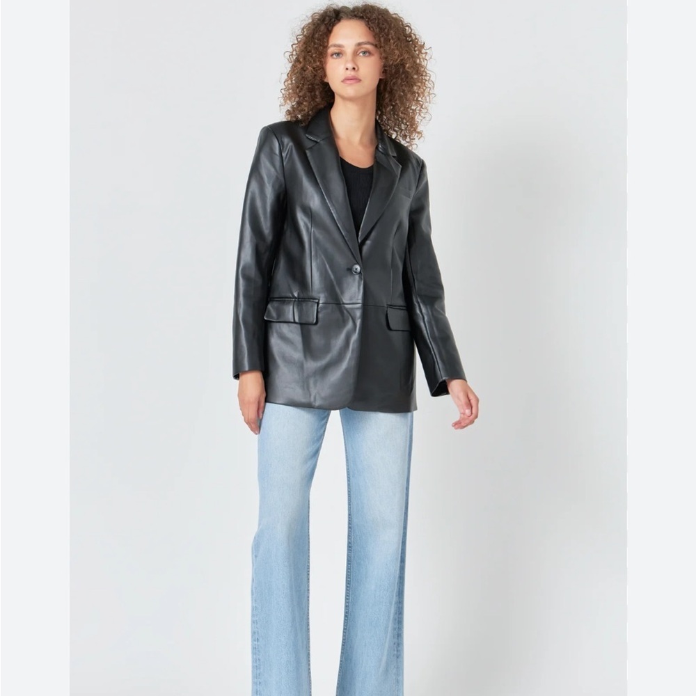 Endless Rose Faux Leather Blazer Black Oversized Jacket Lined Sz M NEW - Picture 4 of 14